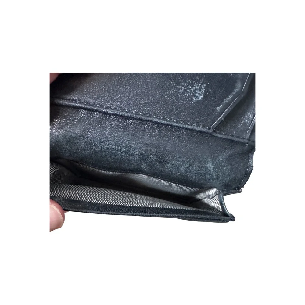 Tumi Mens Black Leather Bifold Wallet Embossed T-Logo‎ Monogram ID Window